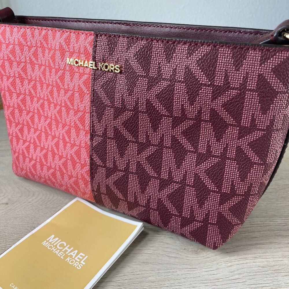 Michael Kors Jet Set Travel Small TZ Crossbody Bag Oxblood and Merlot Pink, NWT